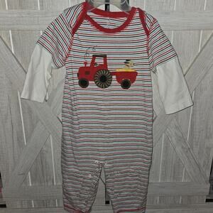 Gymboree I Dig Dogs [2013] Boys Striped Romper - Tractor 12-18 Months